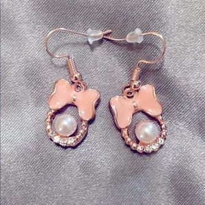 Bow and Pearl Charm Earrings -handmade
